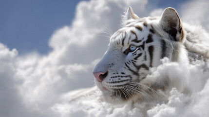 Beautiful White Tiger Enjoying the Clouds.