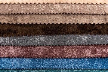 Colorful palette of colors from pieces of fabric. Palette of fabric. Textile. Material