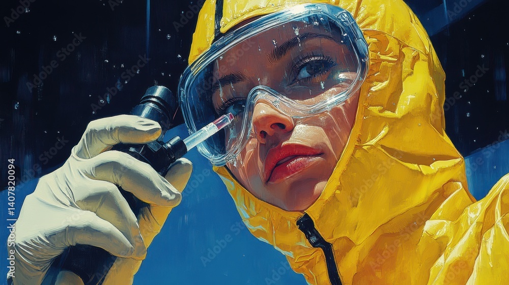 Poster a scientist s hand in a glove holds a pipette and microscope glass,stock image