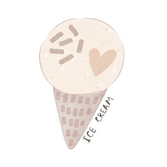 cartoon ice cream, hand drawing lettering. Summer colorful illustration, flat style. design for cards, print, posters, logo, cover