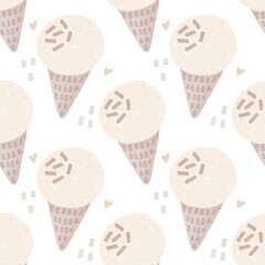 summer seamless pattern with cartoon ice cream. colorful illustration for kids, hand drawing flat style. baby design for fabric, print, textile, wrapper