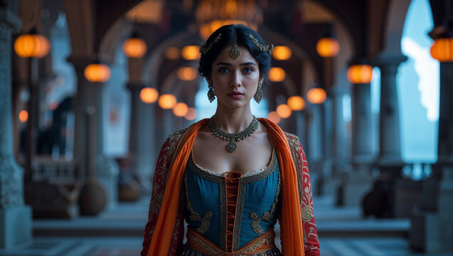 Majestic indian princess wearing traditional clothes and jewelry