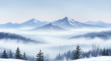 Fototapeta premium Misty Mountain Majesty: Winter's Serene Embrace AI Generated