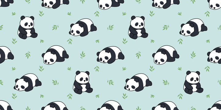 Cute panda sleeping seamless pattern, vector illustration