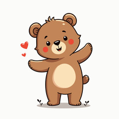 Obraz premium Cute cartoon bear expressing love and joy against a light background 