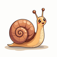 Cute cartoon snail smiling in a playful style against a light background  
