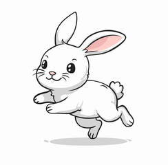 Fototapeta premium Cute cartoon rabbit hopping playfully on a white background 