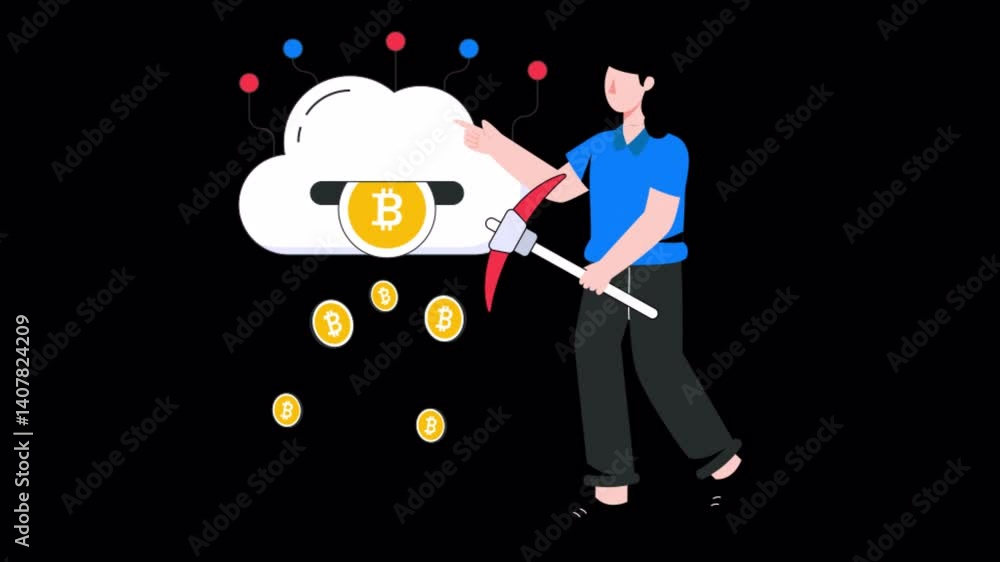 Poster cloud mining 2d motion graphics animation 4k alpha channel looped