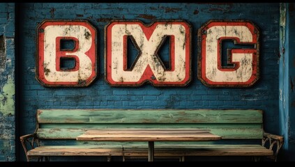 Obraz premium Vintage Retro Bong Sign with Distressed Texture and Bold Typography on Aged Wood