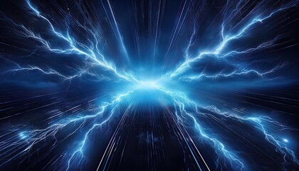 Striking Nightscape A Dramatic Contrast of Dark Blue Hues and Electrifying Lightning Lights Up the Skys Mystique, Capturing a Powerful Moment Frozen in Time.