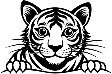 Charming and playful vector illustration of a cute tiger, perfect for children’s books, nursery decor, educational materials, greeting cards, and digital designs.