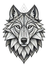 Black vector illustration of a wild wolf head icon, a canine animal, depicted as a tattoo-style silhouette