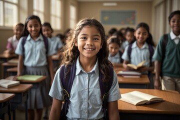 Portrait of young girl student attending school
