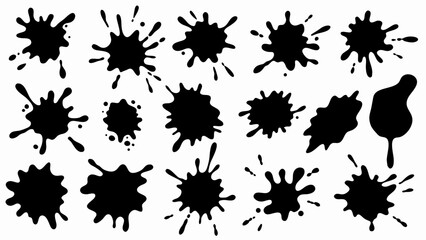 Set of grunge ink splatter. Splash of paints, spray drops, wet paint drop collection
