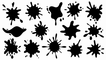 Set of grunge ink splatter. Splash of paints, spray drops, wet paint drop collection