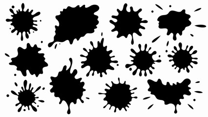 Set of grunge ink splatter. Splash of paints, spray drops, wet paint drop collection