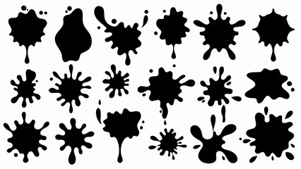 Set of grunge ink splatter. Splash of paints, spray drops, wet paint drop collection