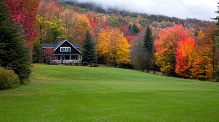 Autumn Cabin in a Mountain Meadow
