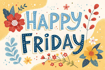 Cheerful "Happy Friday" Floral Typography Illustration
