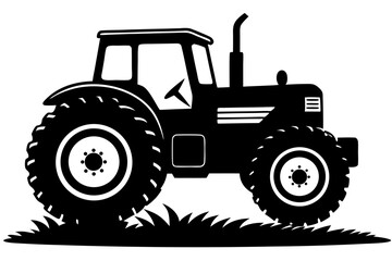 Obraz premium Black Silhouette Of Modern Agricultural Tractor On Grass Ideal For Farming And Rural Related Projects, tractor, silhouette, agriculture, farming, farm, vehicle, machinery, rural, equipment