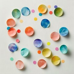Colorful Round Confetti Pieces on White Background - Abstract Celebration Art