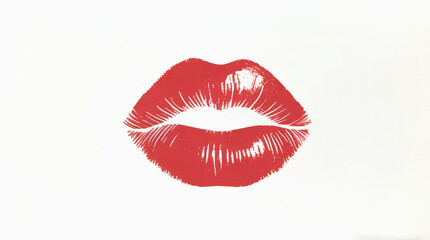Detailed red lipstick print on white background for beauty and romantic themes