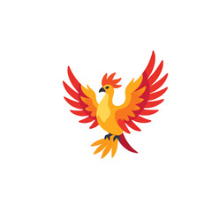Obraz premium Stylized_phoenix_bird_with_red_and_yellow_feathers_spread_wings
