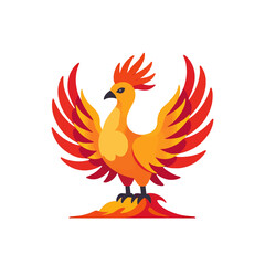 Obraz premium Stylized_phoenix_with_red_orange_and_yellow_feathers_standing_on_flames
