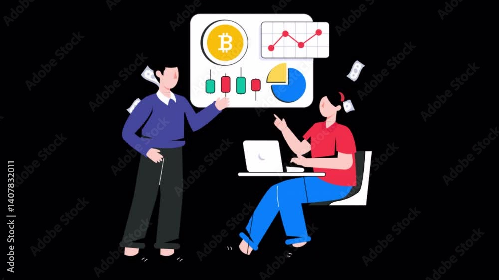 Poster crypto analysis 2d motion graphics animation 4k alpha channel looped