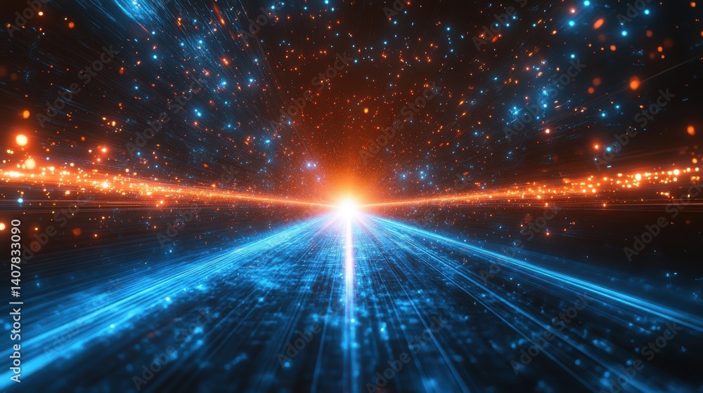 Canvas Prints abstract blue light speed background with laser rays and glowing flare in the center motion blur eff