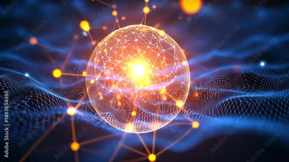 Poster global network connection: a digital sphere illuminated