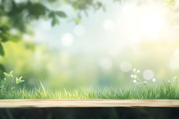 Obraz premium A lush green grass meadow. A spring or summer nature landscape with copy space, suitable for advertising