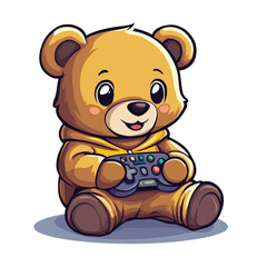 Fototapeta premium Cute Bear Gaming Cartoon Vector