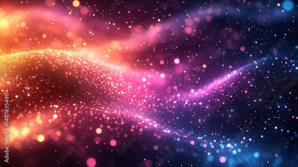 Poster abstract digital background with glowing lines particles and bokeh effect futuristic technology with vibrant pink orange and blue colors ideal for tech science and innovation themes