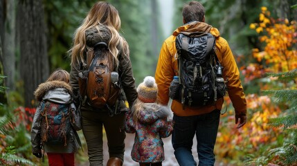 Naklejka premium Family hike with dad through nature trail, art, garden, woman, religion, angel, thailand, asia, temple, decoration, stone, ancient