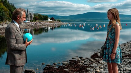Playing beach ball with dad on Father’s Day, nature, vacation, coast, sand, person, people, blue, outdoors, kid, sky, river, shore, holiday