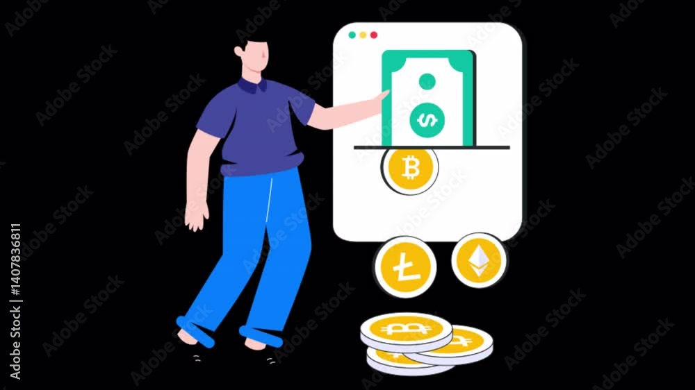 Poster crypto conversion 2d motion graphics animation 4k alpha channel looped