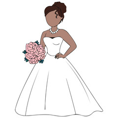 bride wedding dress flower bouquet isolated vector illustration on white background