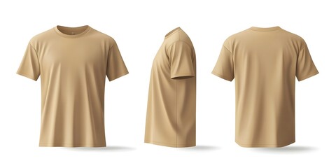 Beige T-Shirt Mockup: Front, Side, and Back Views for Design Presentation