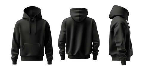 Black Hoodie Mockup: Front, Back, and Side Views for Apparel Design