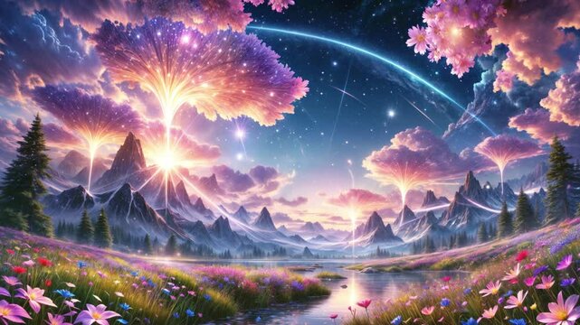 花畑と川の風景