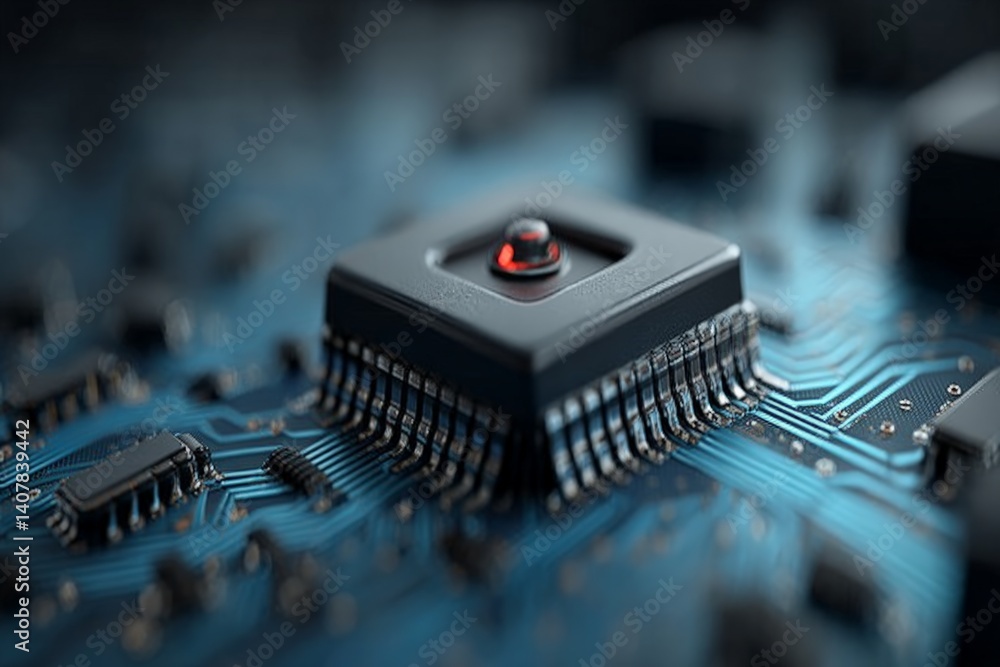 Aufkleber close-up of a microprocessor on a circuit board showcasing intricate details and connections