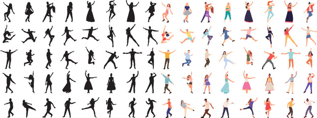 set of dancing people in flat style, vector