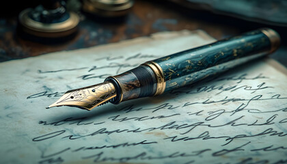 Vintage fountain pen nib on an old handwritten letter, celebrating the timeless art of penmanship on National Pen Pal Day