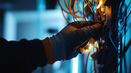 Electrician wiring lights for a commercial property. Featuring expertise and planning