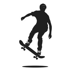 Fototapeta premium A dynamic silhouette of a skateboarder executing a trick in mid-air.