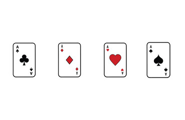 Winning Hand. Set of Four Aces Hearts, Spades, Clubs, and Diamonds.