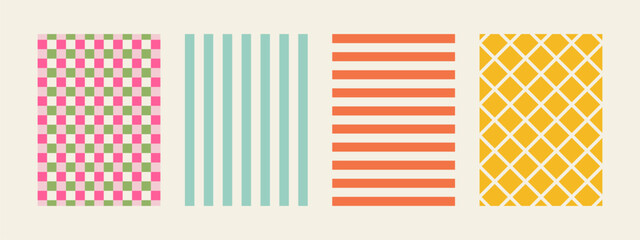 Set of spring whimsical hand-drawn pink blue orange green color frames with wavy stripes and line in trendy, vintage styles. Perfect for quirky holiday, wedding, birthday gift decorations.