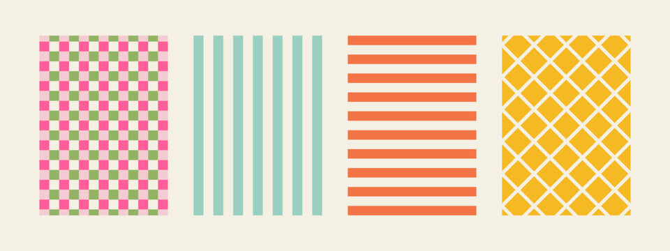 Set of spring whimsical hand-drawn pink blue orange green color frames with wavy stripes and line in trendy, vintage styles. Perfect for quirky holiday, wedding, birthday gift decorations.