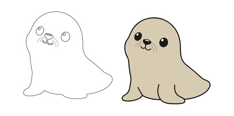 Arctic Animal Icon Set Seal isolated on a white background For kids coloring book Vector illustration 